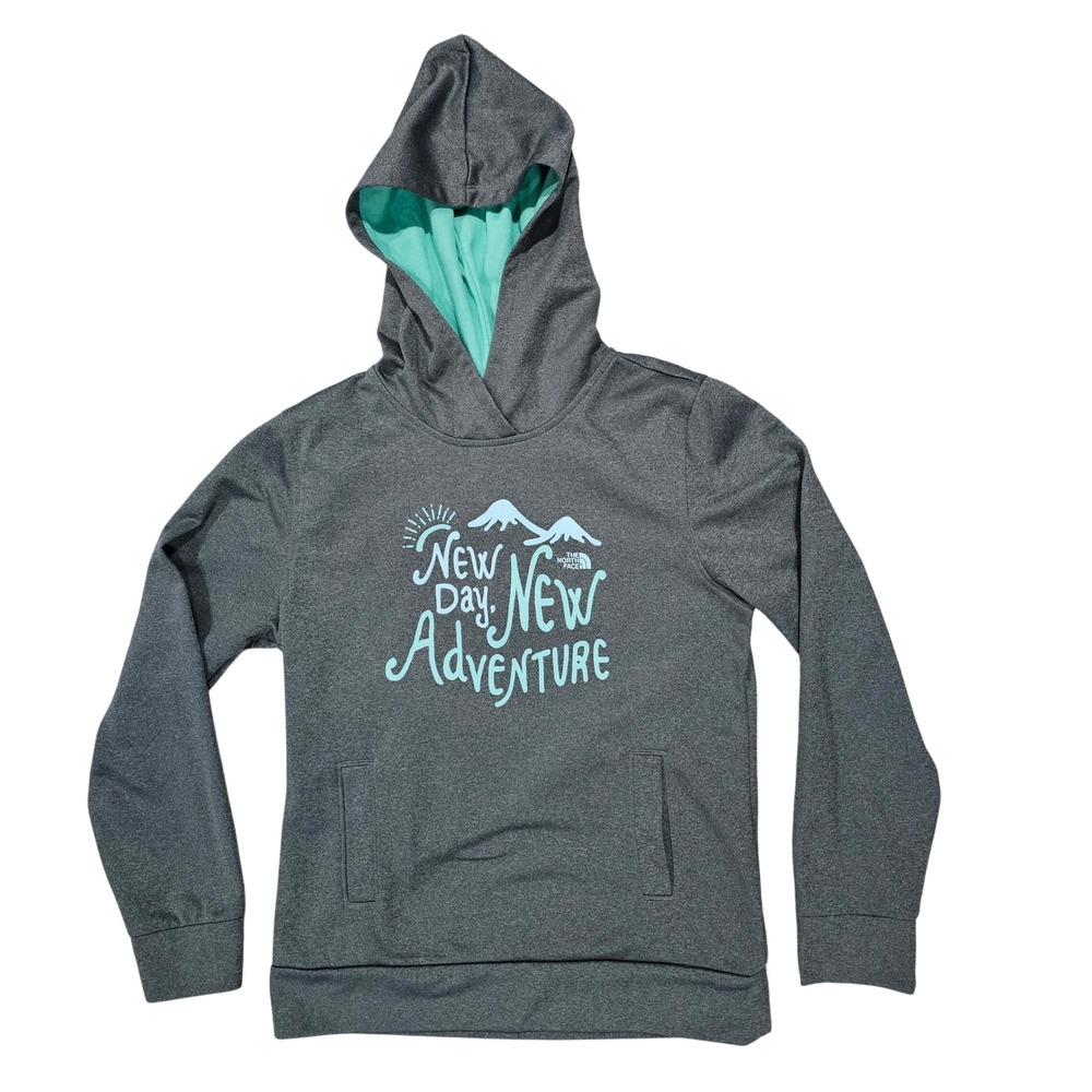 The North Face Girls L 14/16 Gray New Day New Adventure Pullover Hoodie Graphic